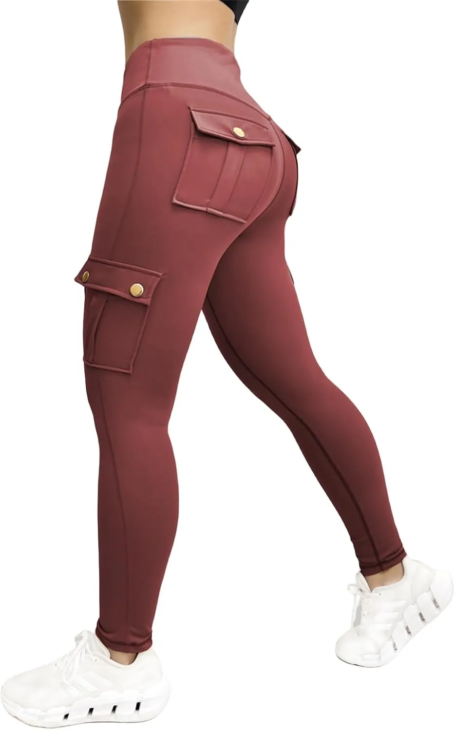 Workout Cargo Leggings for Women High Waist Tummy Control Yoga Butt Lifting Leggings Gym Tights with Flap Pockets
