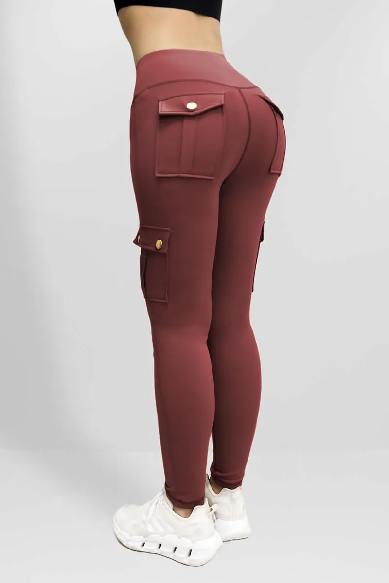 Workout Cargo Leggings for Women High Waist Tummy Control Yoga Butt Lifting Leggings Gym Tights with Flap Pockets