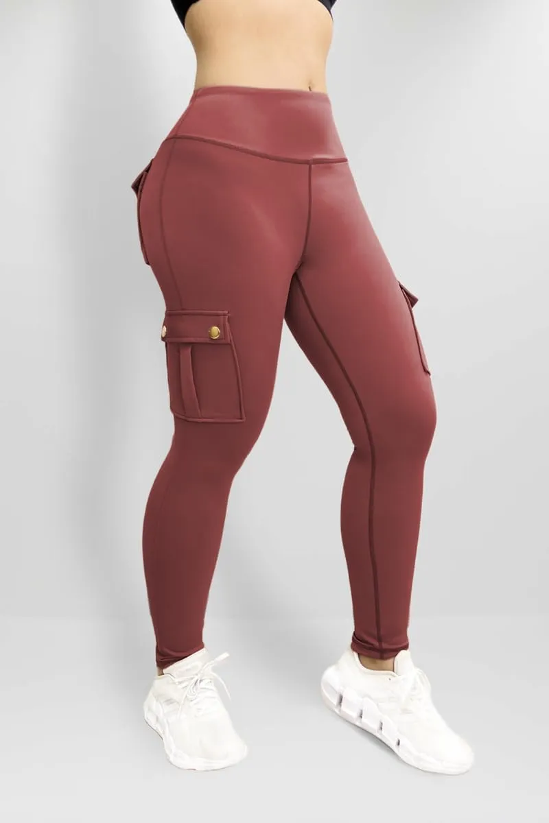 Workout Cargo Leggings for Women High Waist Tummy Control Yoga Butt Lifting Leggings Gym Tights with Flap Pockets