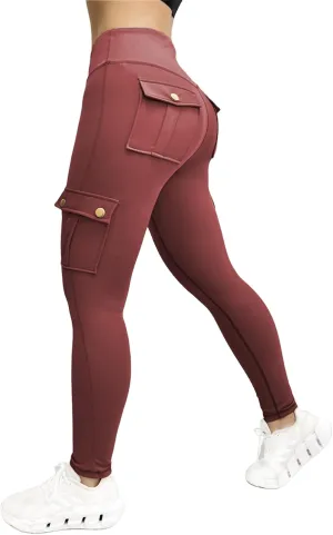Workout Cargo Leggings for Women High Waist Tummy Control Yoga Butt Lifting Leggings Gym Tights with Flap Pockets