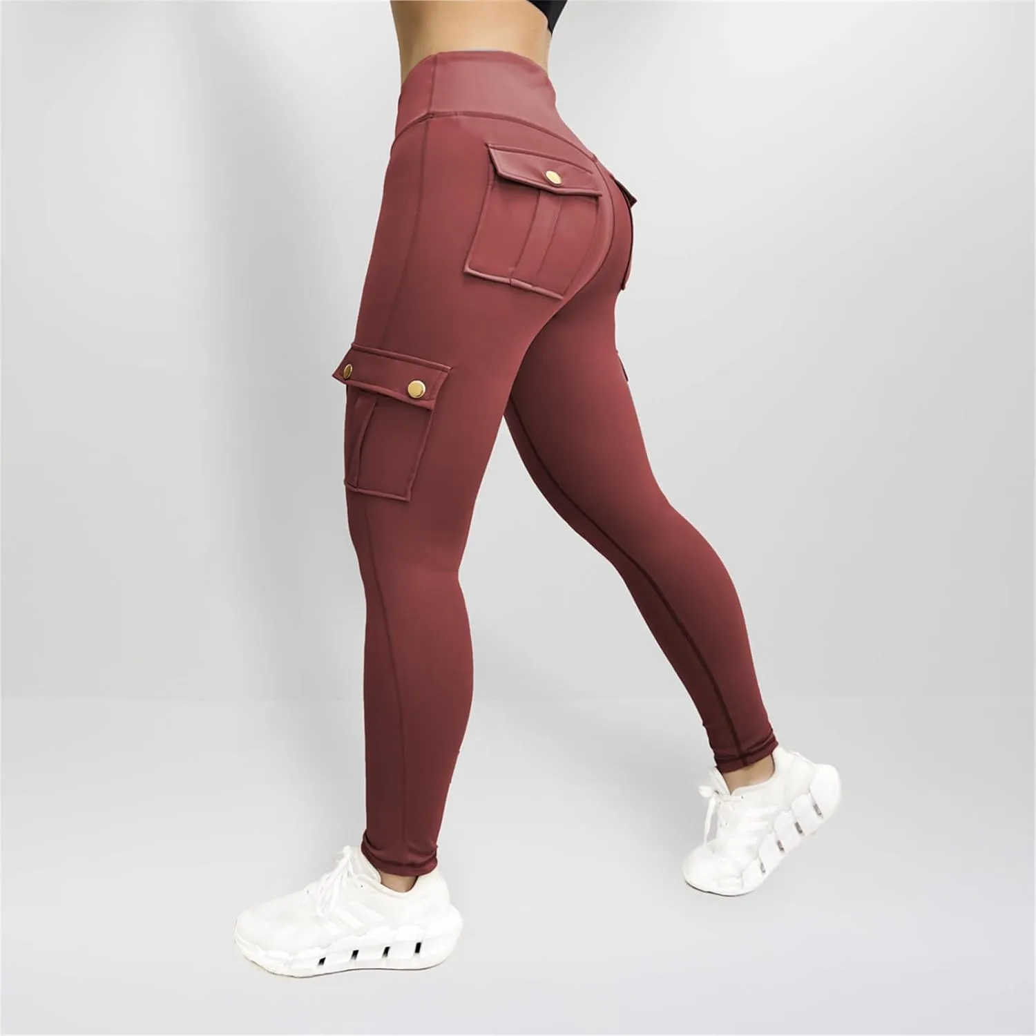 Workout Cargo Leggings for Women High Waist Tummy Control Yoga Butt Lifting Leggings Gym Tights with Flap Pockets