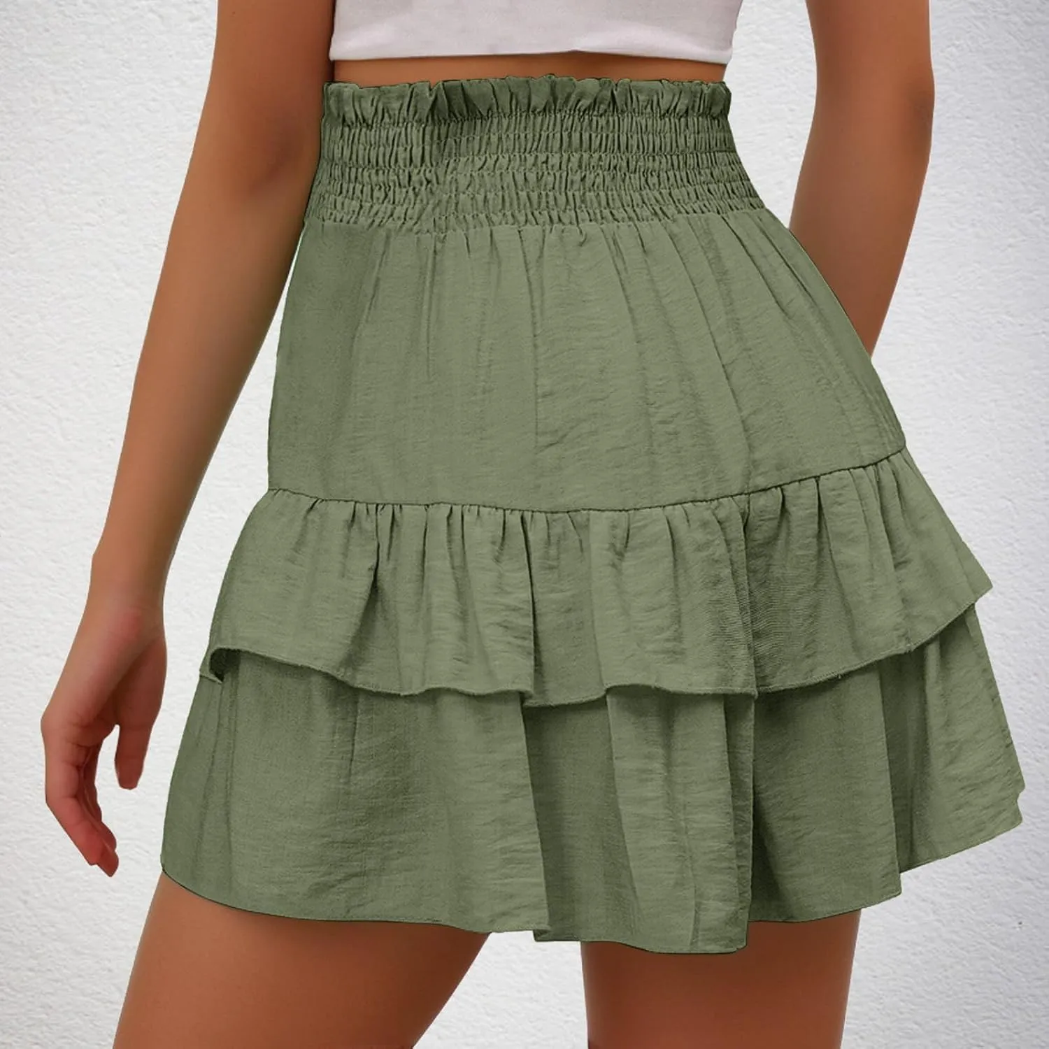Xiaojmake Tennis Shorts for Women Pleated High Waisted Ruffle Tiered Flowy Short Casual Running Mini Skorts Boho Beach Shorts