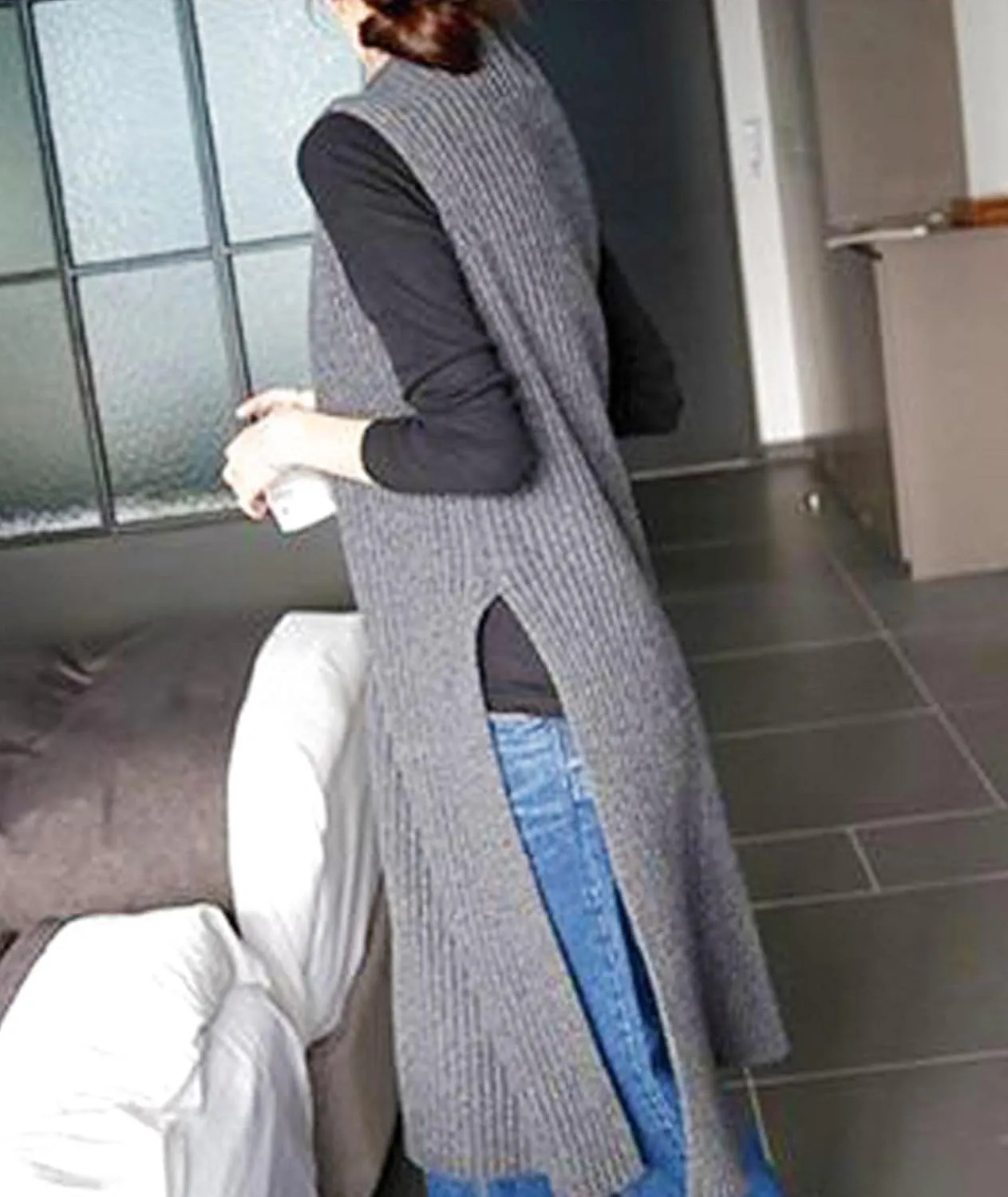xxxiticat Women's Mock Neck Long Sweater Vest Sleeveless High Split Slit Hem Knitted Pullover Sweater Jumpers Outerwear