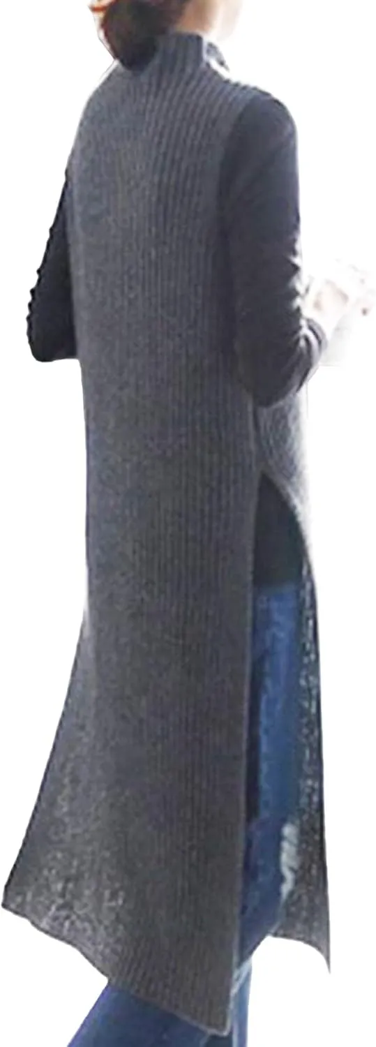 xxxiticat Women's Mock Neck Long Sweater Vest Sleeveless High Split Slit Hem Knitted Pullover Sweater Jumpers Outerwear