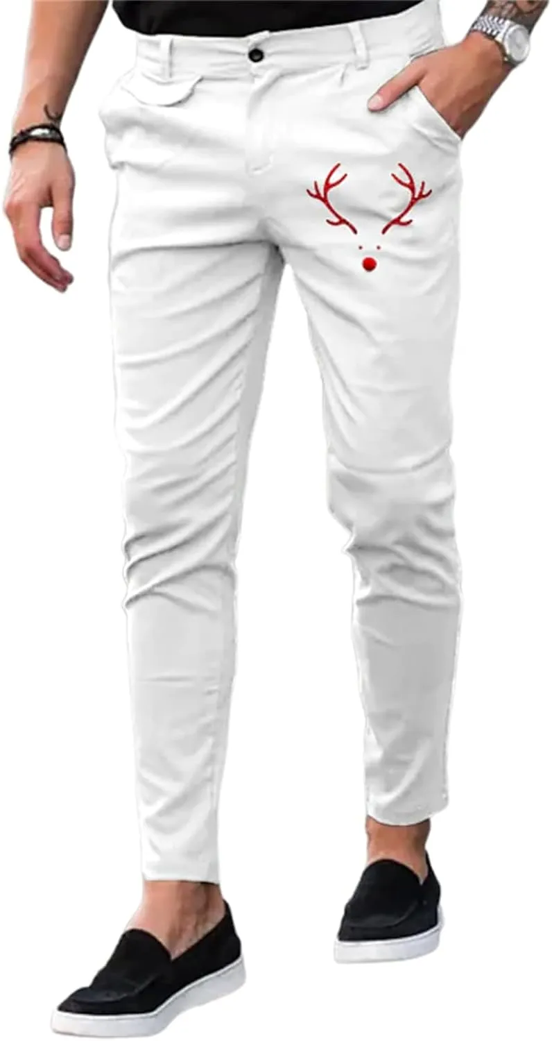 YIBIMOTTO Men's Slim Fit Pants Straight Dress Pants Business Suit Plaid Slacks Pants Skinny Twill Checkered Casual Chino Long Trousers with Pockets,White,3XL