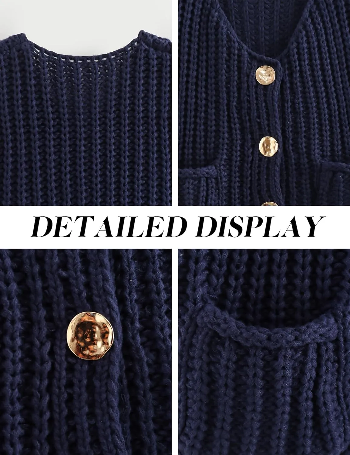 Yimoon Sweater Vest Women Sleeveless Cropped Button Down Chunky Knit Cardigan Casual Knitted Sweater Vest with Pockets