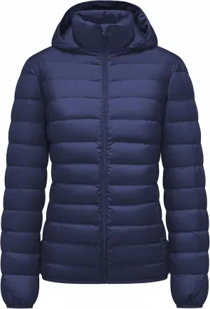 YZG Women's Lightweight Packable Down Puffer Jacket Highly Packer Hoody Coat Blue Medium
