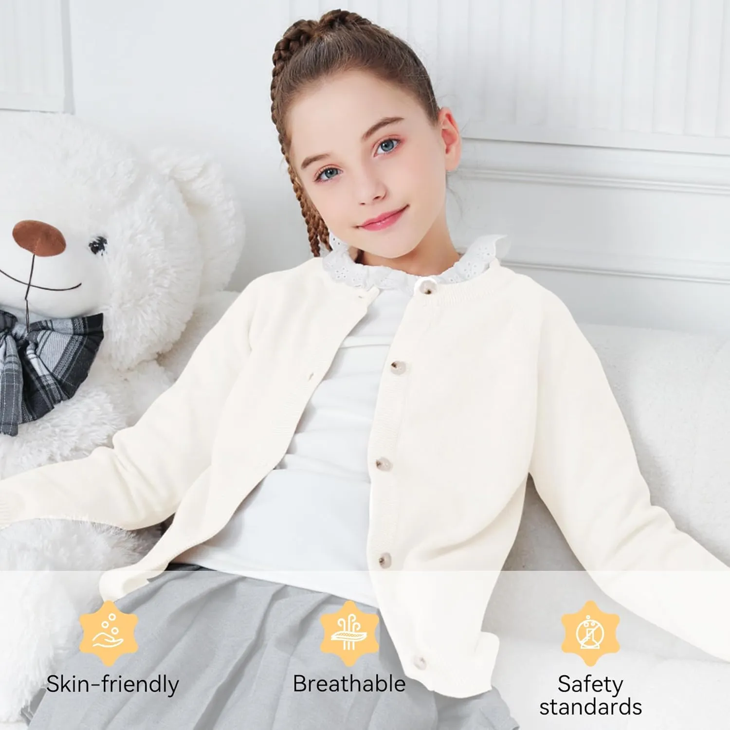 Zando Girls Cardigan Sweater Cotton Girls Long Sleeve Sweater Crewneck Button Up Knit Sweaters for Girls 4-12 Years