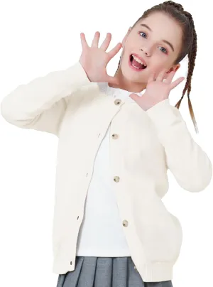 Zando Girls Cardigan Sweater Cotton Girls Long Sleeve Sweater Crewneck Button Up Knit Sweaters for Girls 4-12 Years