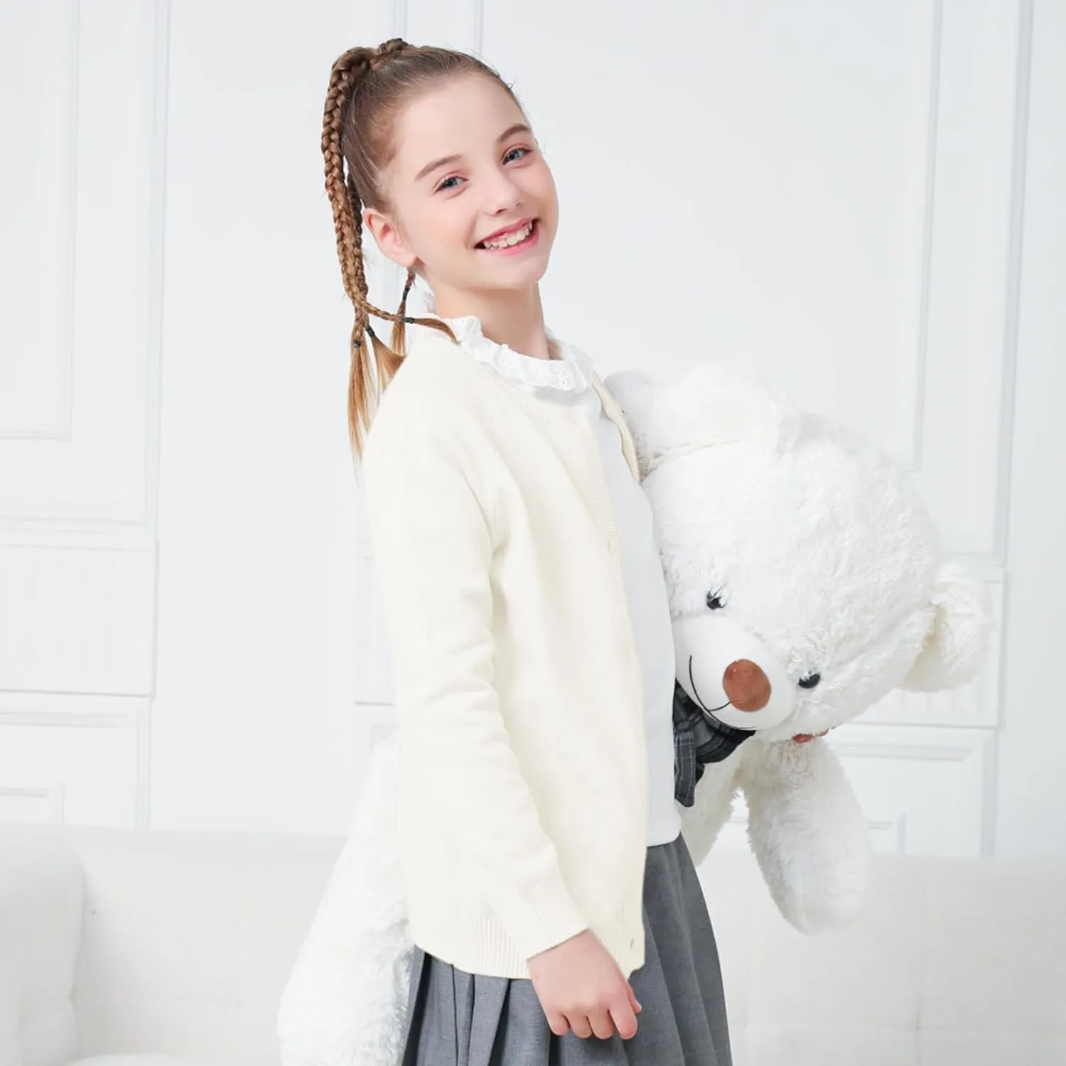 Zando Girls Cardigan Sweater Cotton Girls Long Sleeve Sweater Crewneck Button Up Knit Sweaters for Girls 4-12 Years