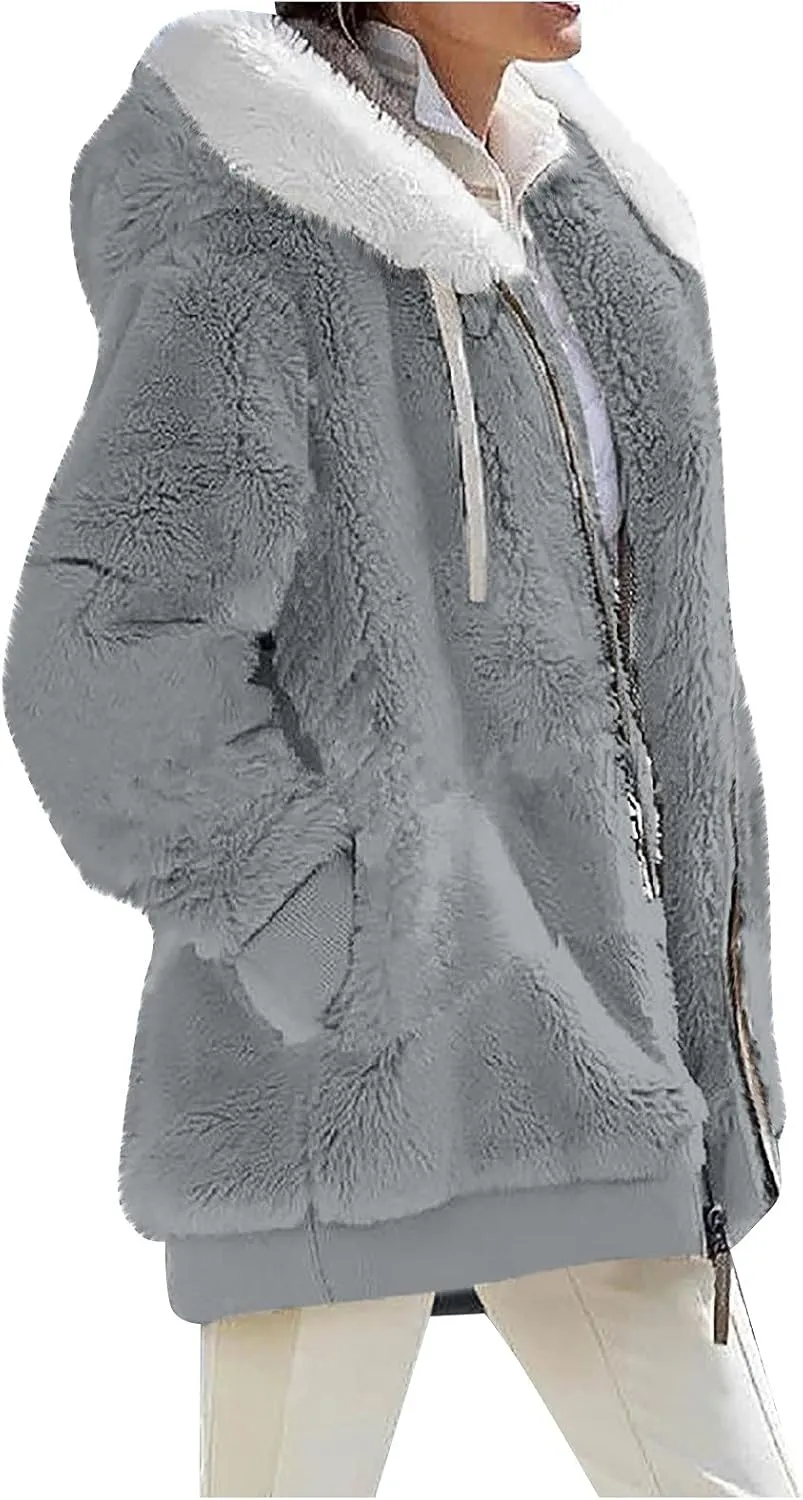 ZEFOTIM Winter Coats for Women Casual Fleece Jacket Warm Soft Outdoor Sherpa Lined Thick Coat Outwear with Pockets