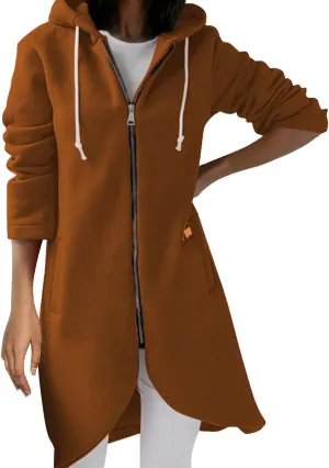 Zip Up Hoodie for Women Cute Trendy Drawstring Oversized Hooded Sweatshirts Long Sleeve Irregular Hem Jacket Coats