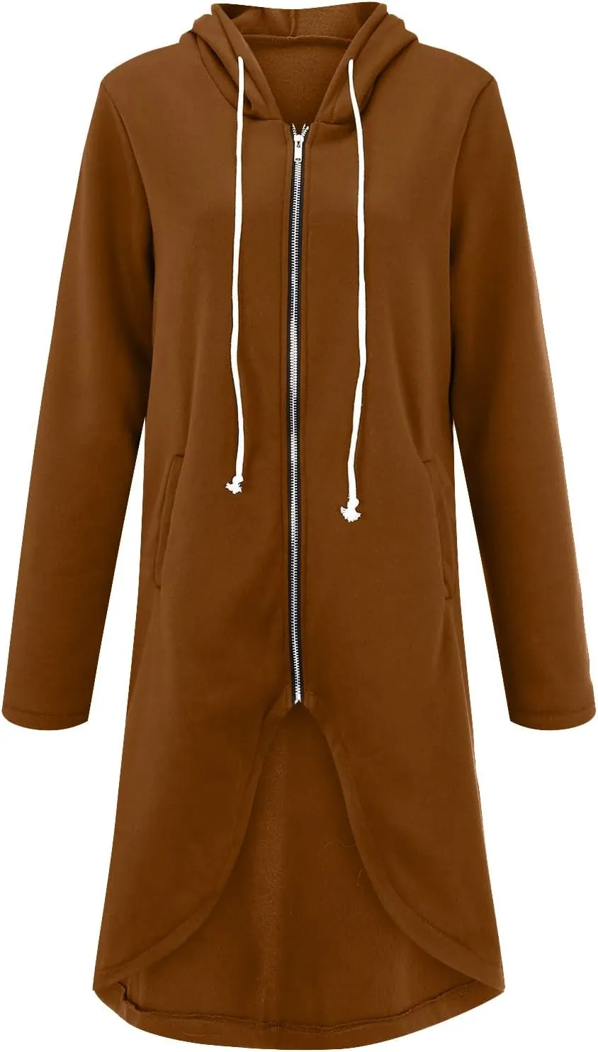 Zip Up Hoodie for Women Cute Trendy Drawstring Oversized Hooded Sweatshirts Long Sleeve Irregular Hem Jacket Coats