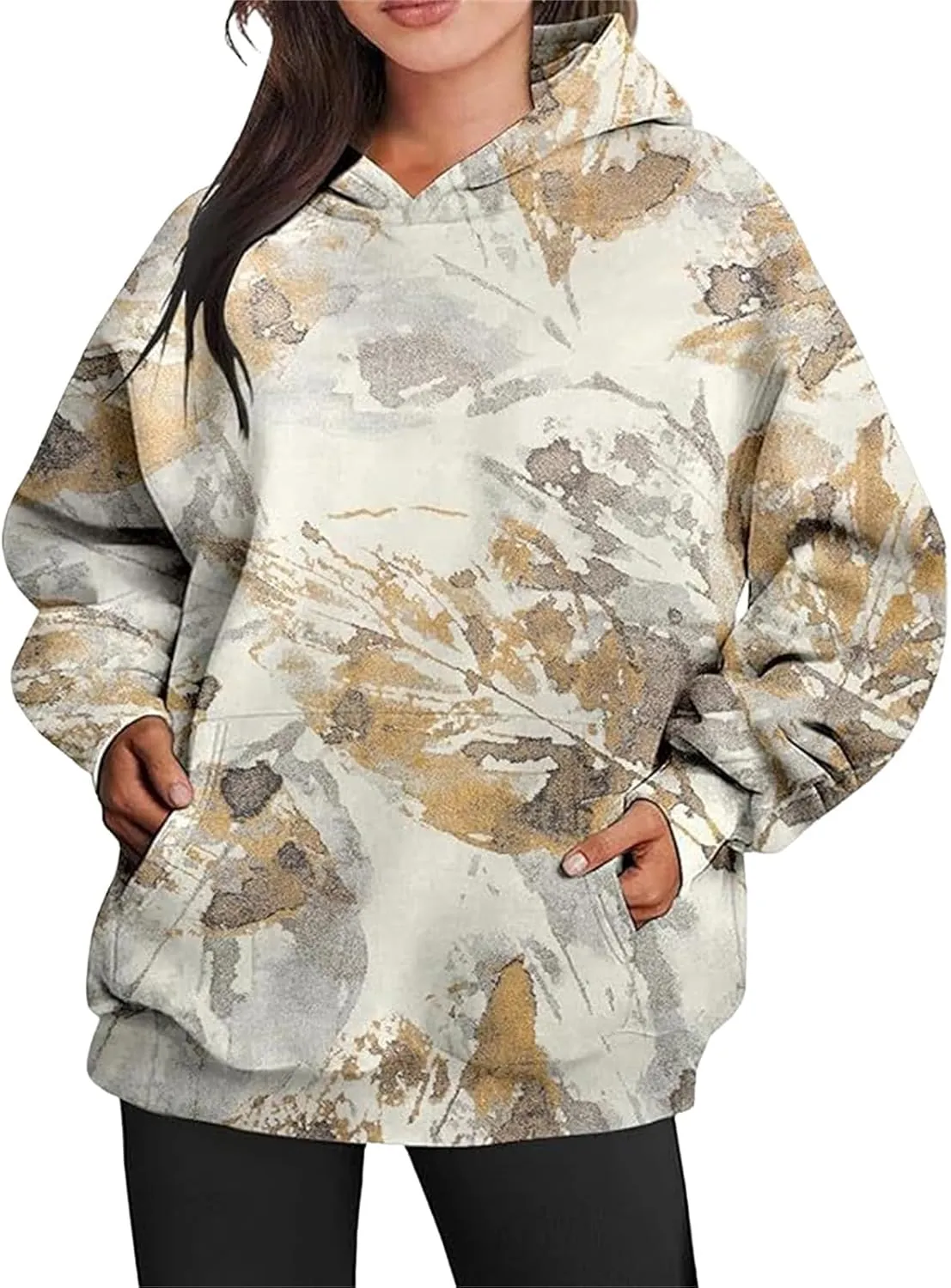 ZWRXW Womens Camo Hoodie Maple Leaf Print Oversized Hooded Sweatshirt Long Sleeve Sweaters Pullover Fall Outfits with Pockets