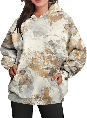 ZWRXW Womens Camo Hoodie Maple Leaf Print Oversized Hooded Sweatshirt Long Sleeve Sweaters Pullover Fall Outfits with Pockets