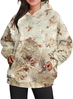 ZWRXW Womens Camo Hoodie Maple Leaf Print Oversized Hooded Sweatshirt Long Sleeve Sweaters Pullover Fall Outfits with Pockets